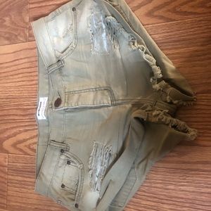 One Teaspoon distressed Olive Green shorts